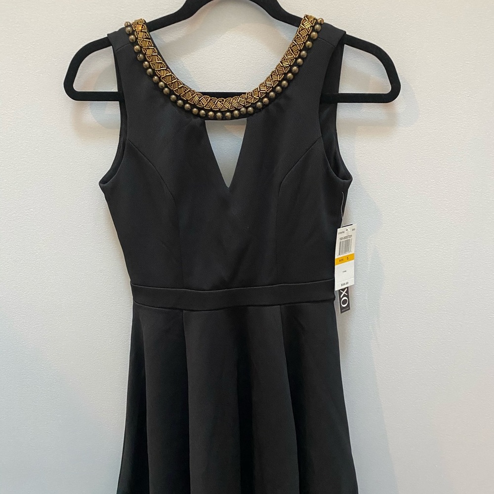 NWT xoxo Black Skater Dress Gold Beading Size S